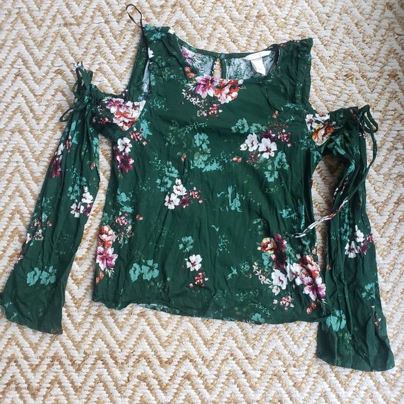 H&M Floral Green Long Sleeve Top XS NWOT! - Picture 7 of 7